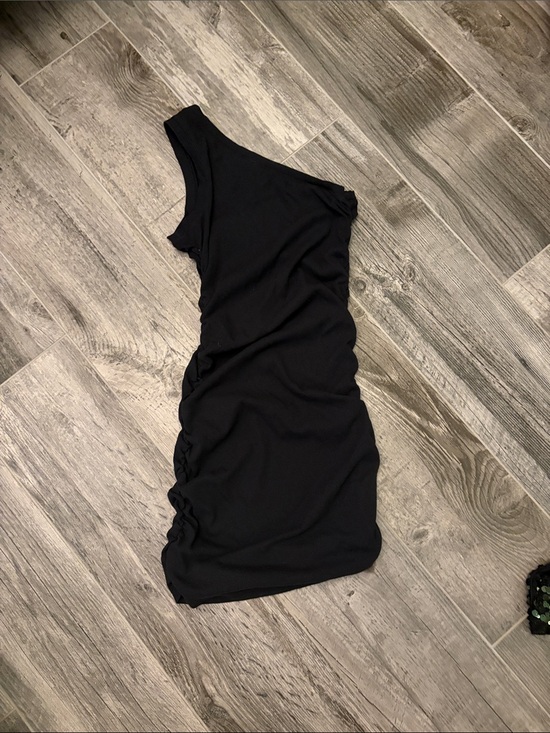 Dresses & Skirts - One-Shoulder Black Ruched Women’s Dress